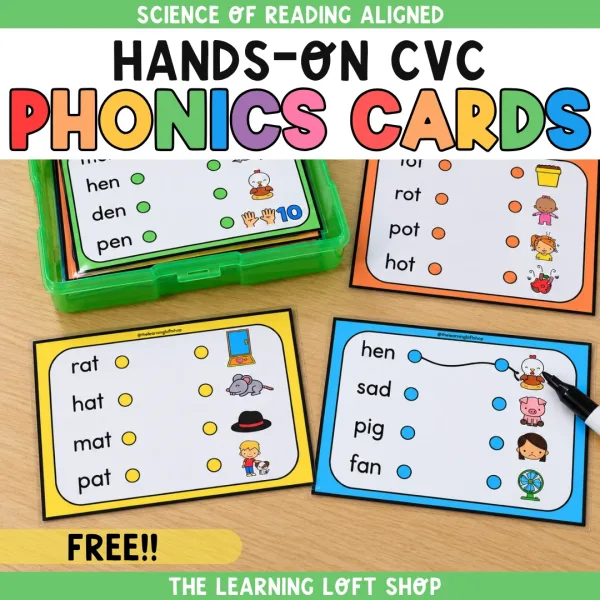 Hands On CVC Phonics Cards FREEBIE | CVC Word and Picture Matching Task Cards
