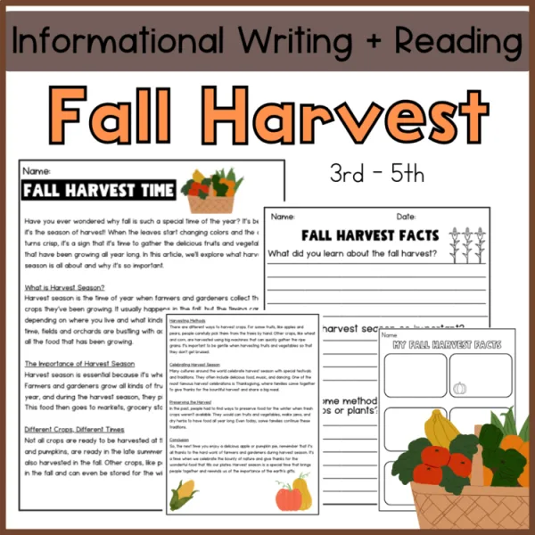 Informational Reading + Writing | Fall Harvest | Upper Elementary | No Prep