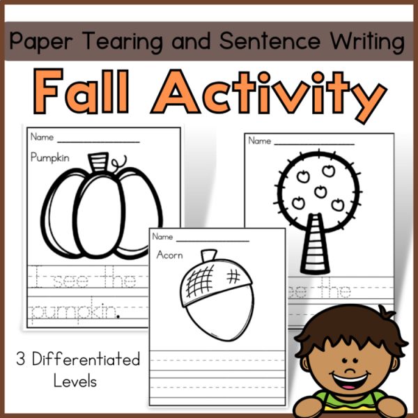 Kindergarten Fall Writing and Paper Tearing Craft | Fine Motor Skills