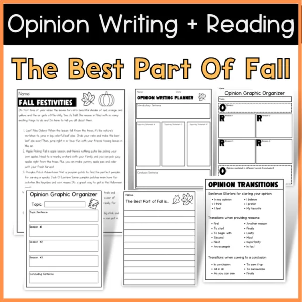 Opinion Writing Upper Elementary | The best thing about fall | No Prep