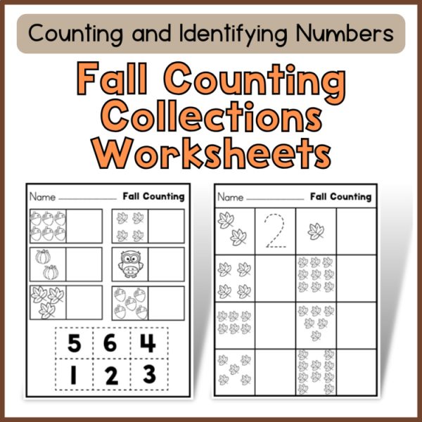 Kindergarten Fall Counting Worksheets and Fall Number line | No Prep