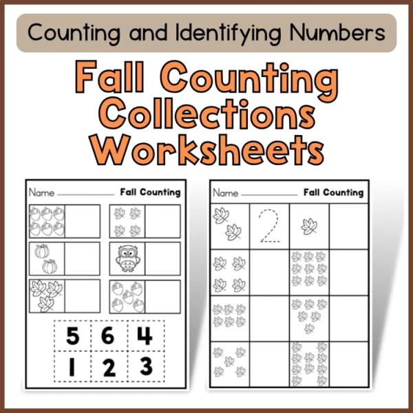 Kindergarten Fall Counting Worksheets and Fall Number line | No Prep