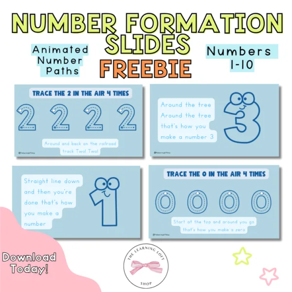 Number Formation Slides with Number Poems | Animated | FREEBIE | LINK INCLUDED