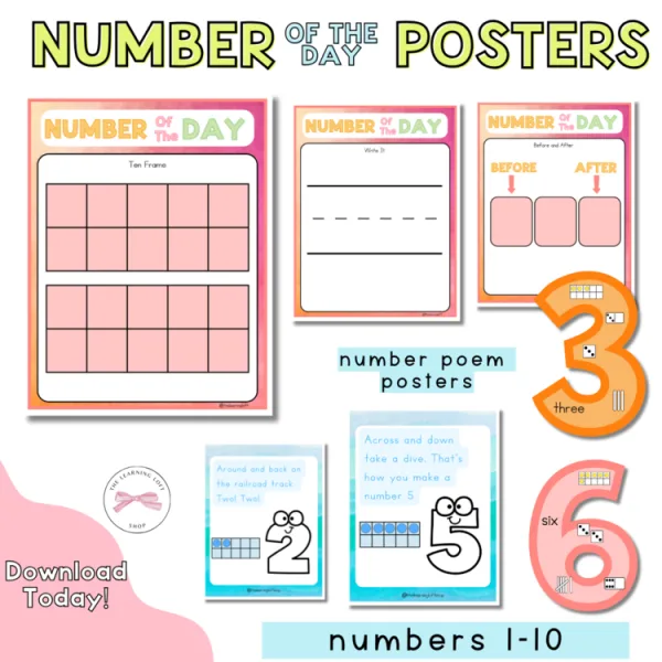 Number Posters | Classroom Decor | Number of the day Poster | Number Poems