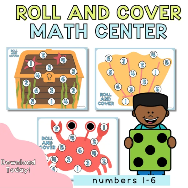 Kindergarten Math Center | Roll and Cover Ocean Themed | Centers