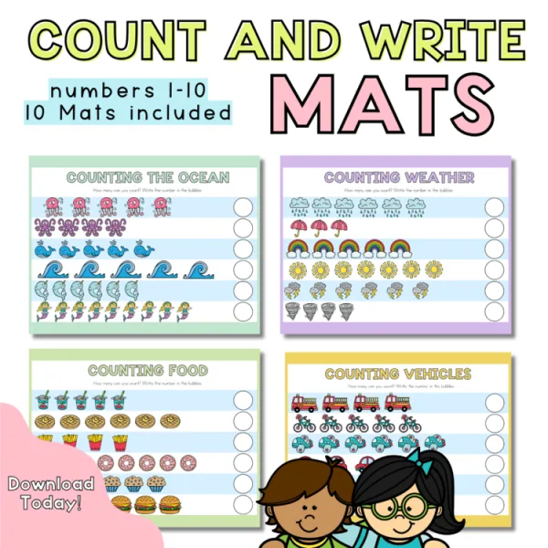 Count and Write Mats | Math Centers | Kindergarten and Preschool