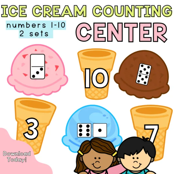 Ice cream Count and Match Center | Kindergarten Math Center