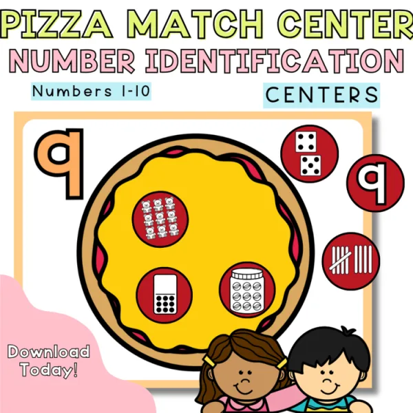 Pizza Shop Match Center | Kindergarten Math Center | Number Identifiction
