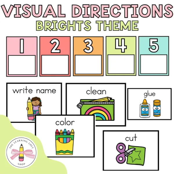 Visual Direction Cards | Whiteboard | Classroom Decor | Brights |
