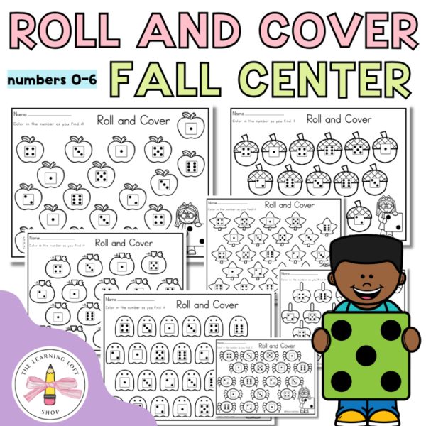 Fall Themed Roll and Cover Center | Worksheet Activity | Kindergarten math