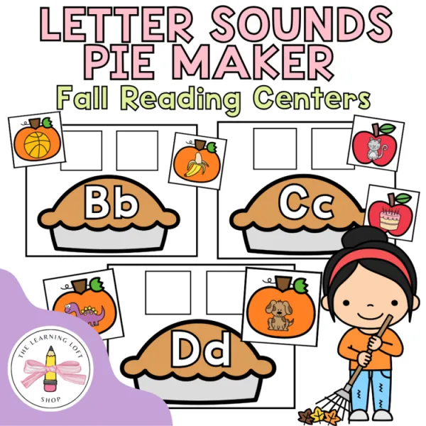 Letter Sounds Pie Maker | Kindergarten Reading Centers | Fall Centers