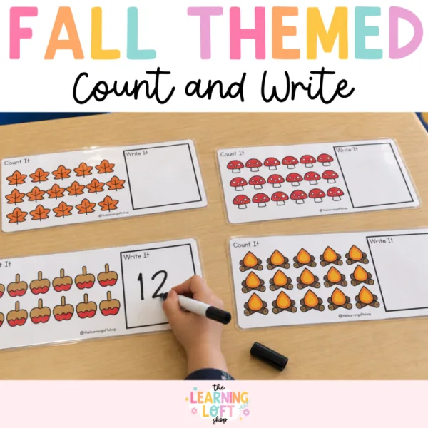 Fall Count and Write Cards | Kindergarten Fall Math Center | Number Sense