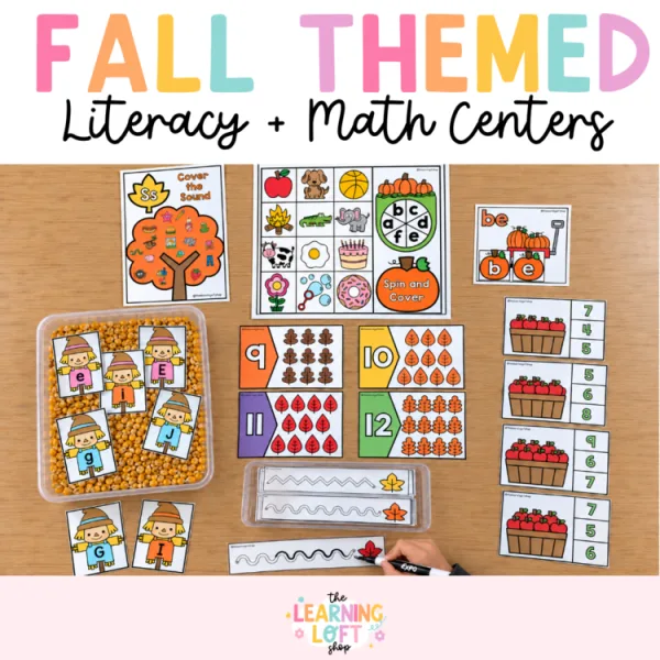 Kindergarten Fall Centers Bundle | Phonics, Literacy and Math Activities