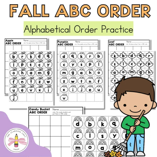 Fall Themed Alphabetical Order Practice | ABC order cut and paste | Kindergarten