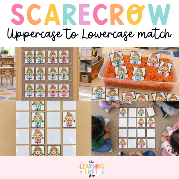 Scarecrow Uppercase and Lowercase match | Fall Kindergarten Centers