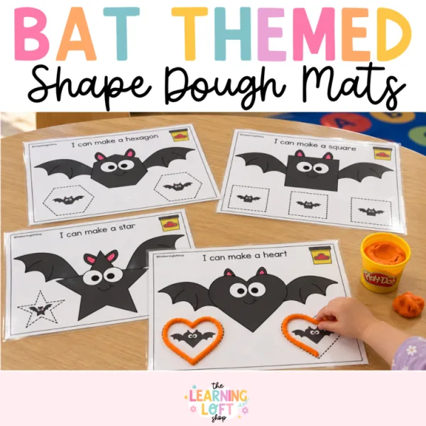 Bat Themed 2D Shape Dough Mats | Kindergarten Fall + October Fine Motor Center
