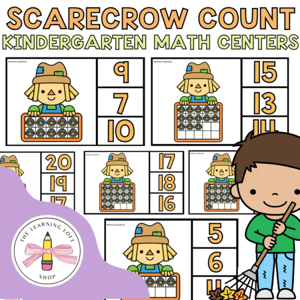 Scarecrow ten and twenty frame count and clip | Kindergarten Math Centers