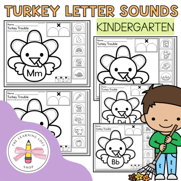 Letter Sounds Sort Turkey Activity | Kindergarten Reading Centers| November