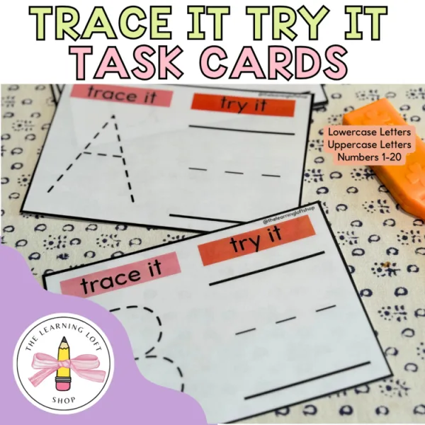 Trace it Try It! Letter and Number Writing Task Cards | Kindergarten Centers