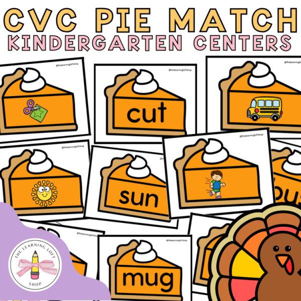 CVC Pumpkin Pie Match Kindergarten Centers | November Centers | Phonics