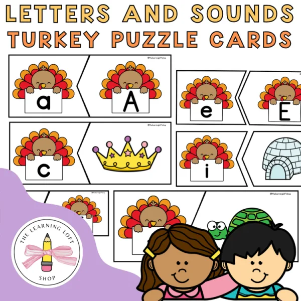 Letter and Sounds Turkey Puzzle Cards | Kindergartens Centers November