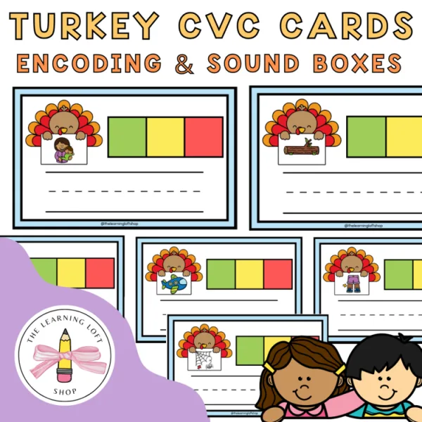 CVC Turkey Sound Boxes | Encoding Skills | Kindergarten Task Cards
