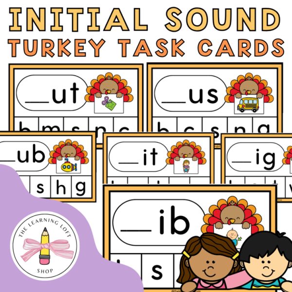 Initial Sound CVC Turkey Task Cards | Kindergarten Phonics | November