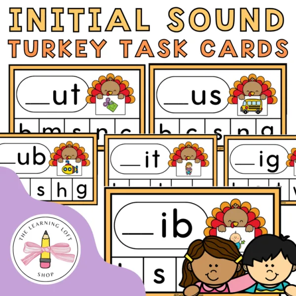 Initial Sound CVC Turkey Task Cards | Kindergarten Phonics | November