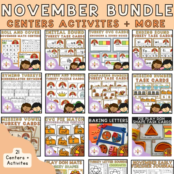 Kindergarten November / Thanksgiving Everything BUNDLE | Centers + More!
