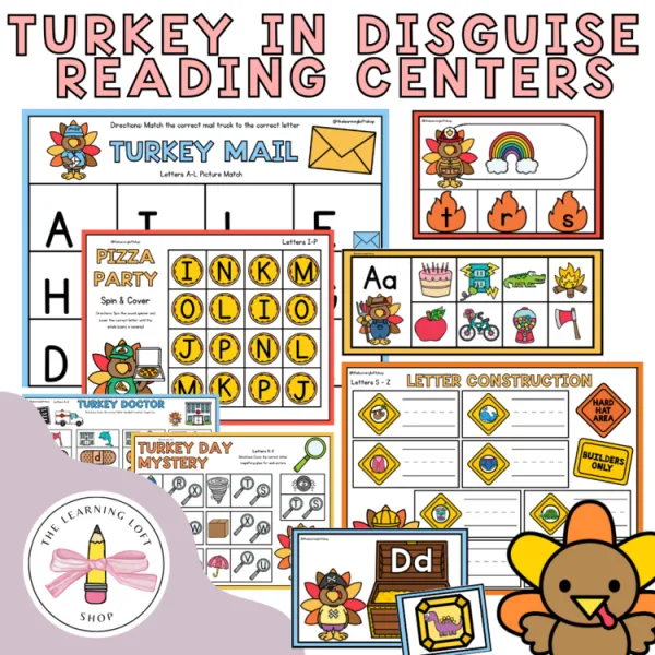 Turkey in Disguise Centers | Kindergarten Letter Sound Centers | November