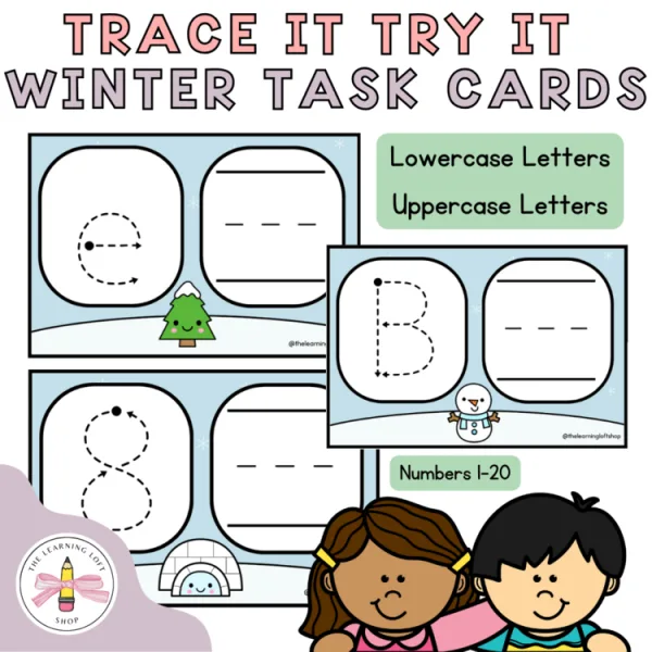 Trace it Try It Winter Task Cards | Kindergarten Centers & More