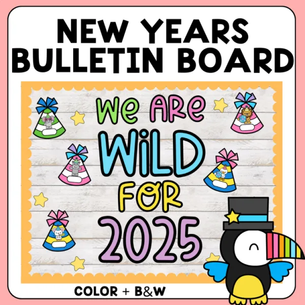 New Years Bulletin Board Craft and More | January Classroom Decor Animals