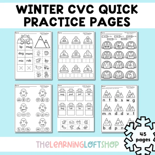 Winter CVC Quick Practice Pages | Kindergarten Centers | NO PREP