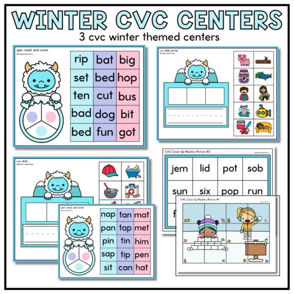 Winter cvc skill activities | CVC Kindergarten Centers | 3 in 1 Centers