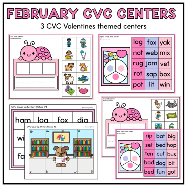 CVC February Center | Kindergarten Reading Centers | Valentines Themed