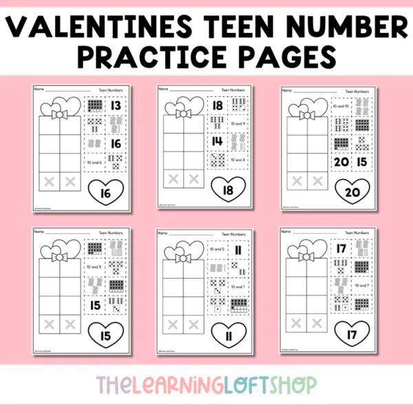 Valentines Teen Number Practice Pages | Quick Practice