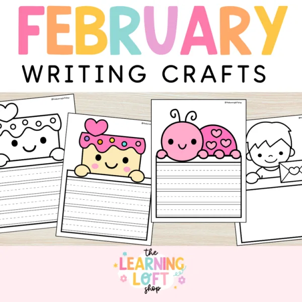 February Writing Craft | k-2 writing craft Valentines | B & W + Color