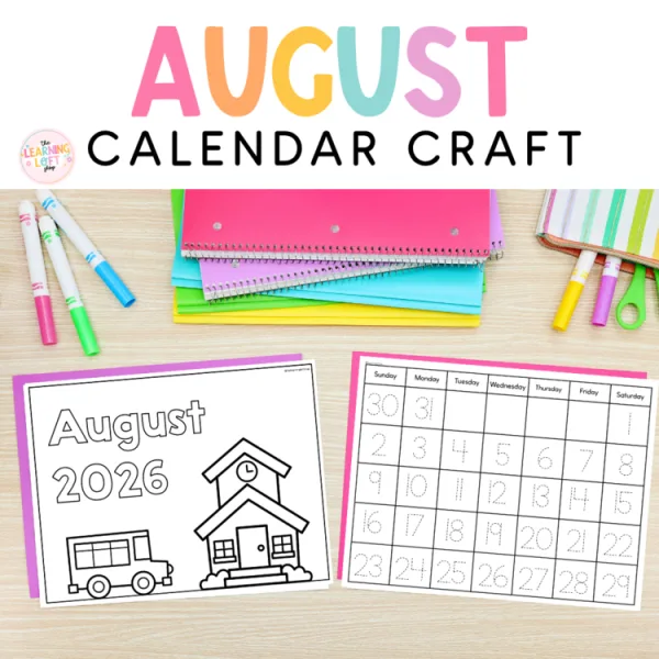 August Kindergarten Calendar Craft | File Folder Craft | NO PREP AUGUST 2026