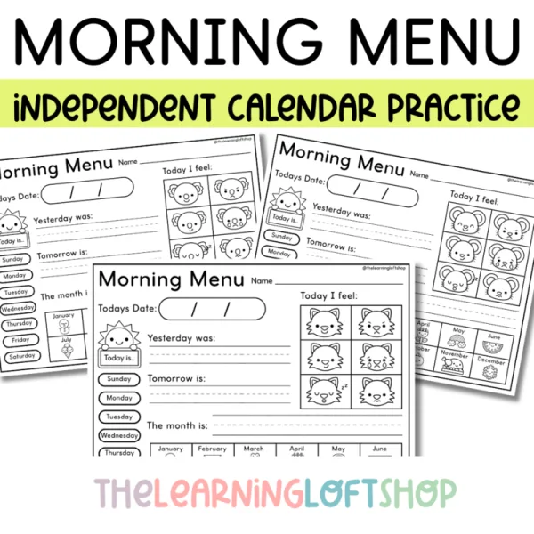 Morning Menu | Kindergarten Independent Calendar Work | Morning Meeting