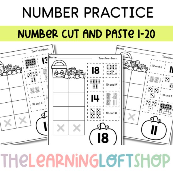 October Numbers 1-20 Cut and Paste Practice | Kindergarten Halloween Math