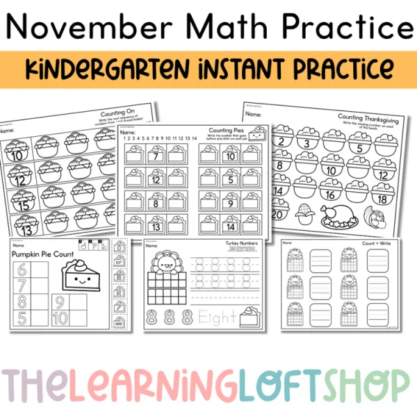 November Numbers Instant Math Practice | kindergarten | Thanksgiving