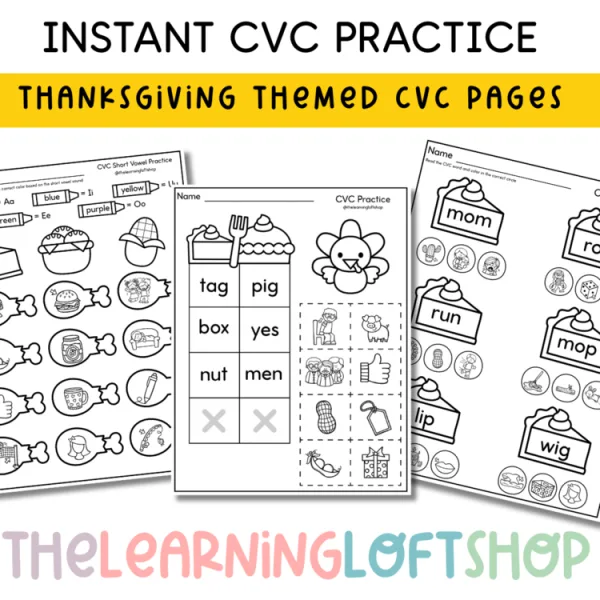 Thanksgiving CVC word Instant Practice | Kindergarten CVC words