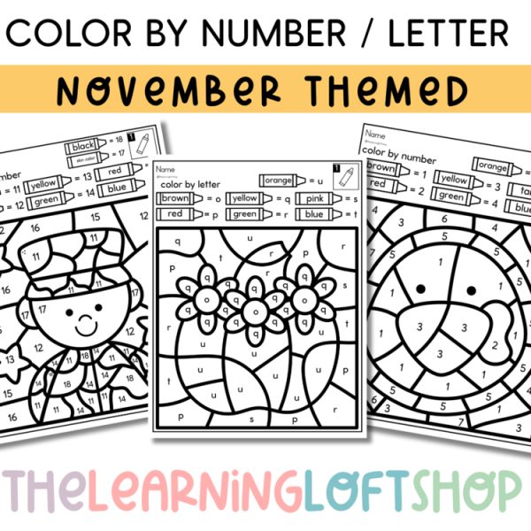 November Color by Number and Letter| Lowercase Letters Numbers 1-20