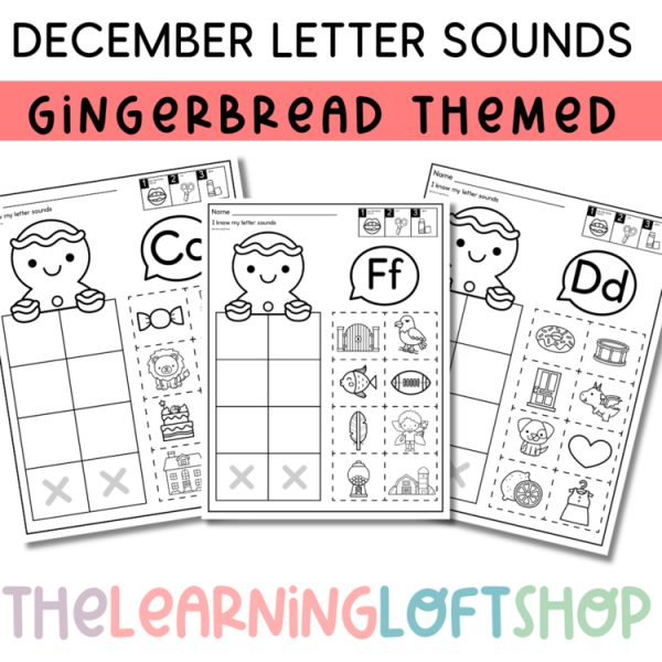 December Letter Sounds Cut and Paste | Gingerbread Man Themed