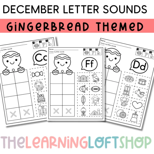 December Letter Sounds Cut and Paste | Gingerbread Man Themed