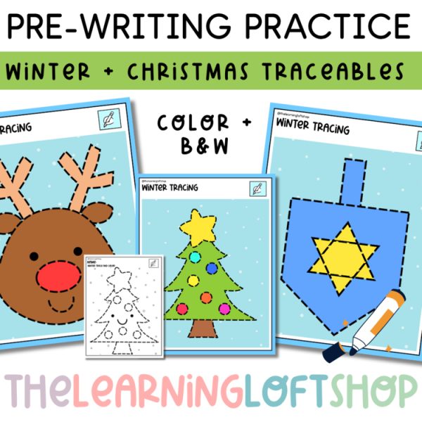 Winter / Christmas Tracing Practice Color + B&W | Kindergarten Preschool