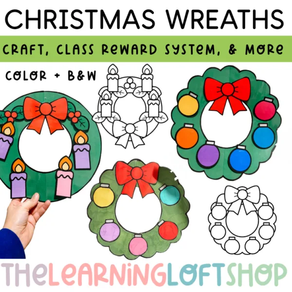 Wreath Craft, Velcro Activity, Class Advent Wreath, and More Color + B&W