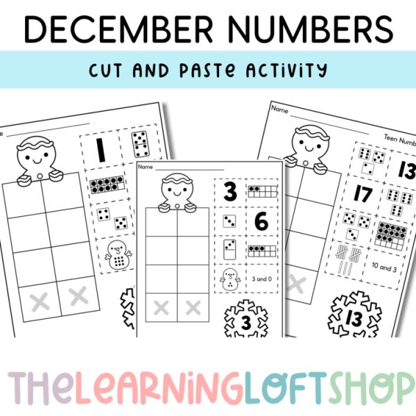 December Numbers | Cut and Paste Numbers 1-20 | Kindergarten