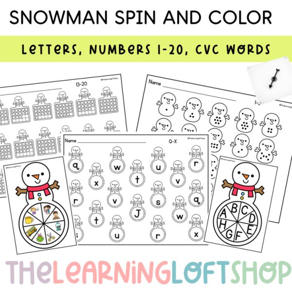 Snowman Spin and Color | Letters, Numbers, CVC Words | Kindergarten Center