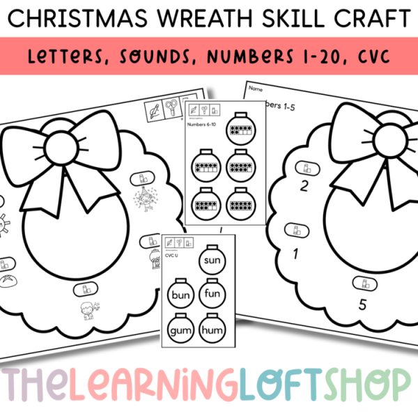 Christmas Wreath Craft | CVC words, Numbers 1-20, Letters, Letter Sounds
